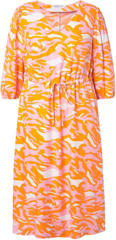 Studio Untold - Dames - Midi-jurk A-lijn color zebraprint 3/4-mouw - Pompoen - Maat 46+