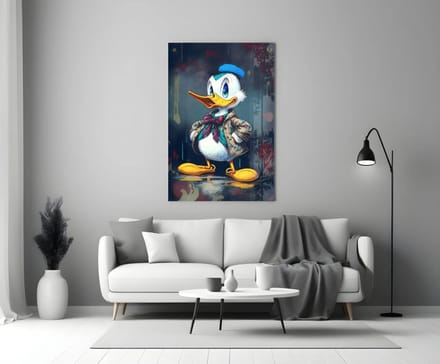 Glasschilderij – Grappige Eend Illustratie – Pop Art – Moderne Wanddecoratie - 72x46 cm