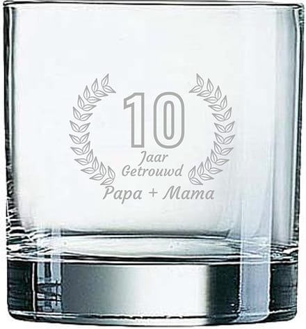 Gegraveerde Whiskeyglas 38cl Papa + mama 10 jaar getrouwd