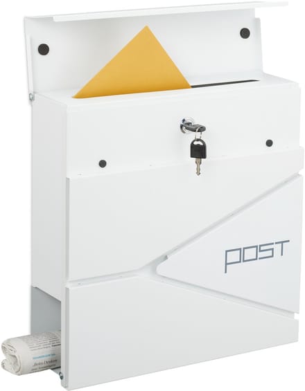 Brievenbus met slot - 38 x 37 x 12 cm - krantenvak - metaal - wit