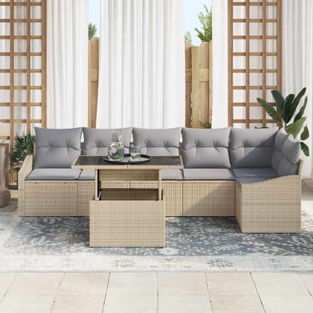 vidaXL - Tuinbank - Set - 7 - st - Beige - en - Lichtgrijs - poly - rattan