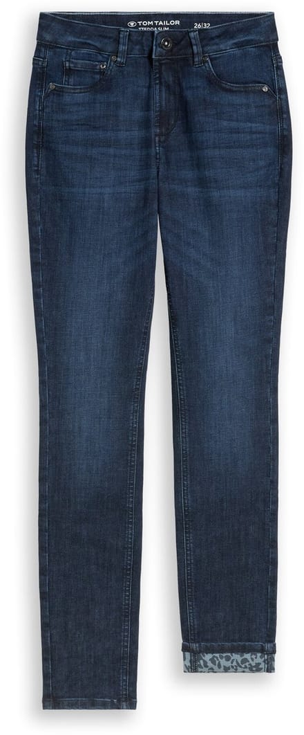 Tom Tailor - TTEDDA SLIM-jeans met luipaardprint in de omslag - Maat 32/32 - dark blue denim