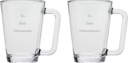 Gegraveerde theeglas 26cl De Beste Schoonvader- De Beste Schoonmoeder