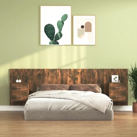 vidaXL - Hoofdbord - met - kastjes - bewerkt - hout - gerookt - eikenkleurig