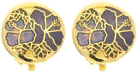 Behave - Oorclips dames - bloemmotief - blauw en paars - 1,5 cm