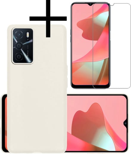 Hoesje - Met Screenprotector - Geschikt voor OPPO A16s - Sterk & Shockproof - Back Cover - Siliconen Case - Telefoon Hoes - Wit