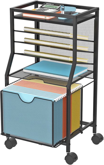 Zwarte Rolling File Cart - 6-Tier Onder Bureau Organizer met Afsluitbare Wielen