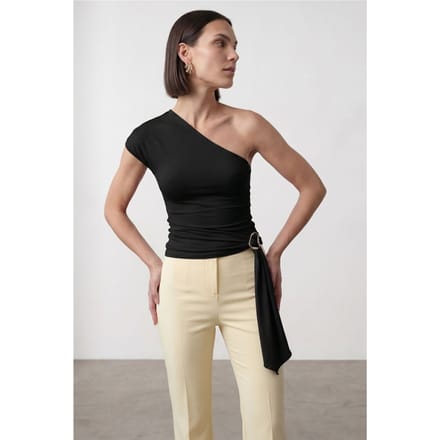 Slim Fit Off-Shoulder Jersey Blouse met Strikdetail