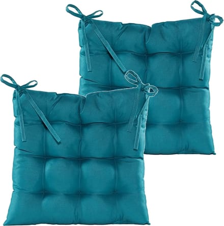 Anna's collection Stoelkussen gewatteerd - 2x - petrol blauw - 38 x 38 cm - binnen/buiten