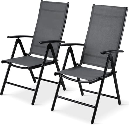 Tuinstoel Set - Balkonstoelen Klapstoelen - Buiten Zitten - Verstelbare Hoge Rugleuning - Set van 2 - Donkergrijs