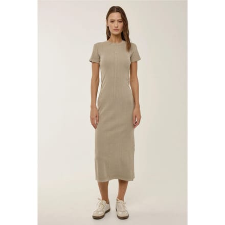 Korte Mouwen Crew Neck Midi Jurk