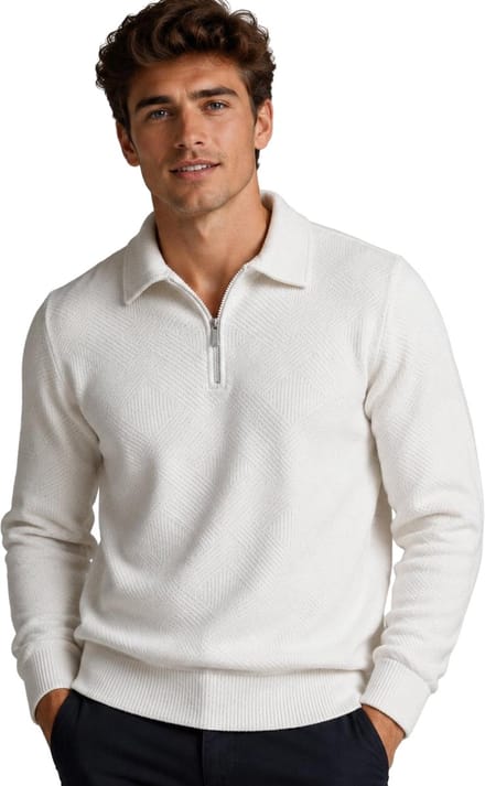 Half Zipper Trui - Hoge Kraag - Sweater - Wit