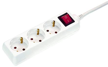 3-Weg Stopcontactstrips met Schakelaar - IP20 - 230V/16A - 1,4m Kabel - Wit
