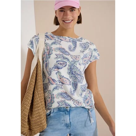 Shirt met korte mouwen, boothals en rimpels