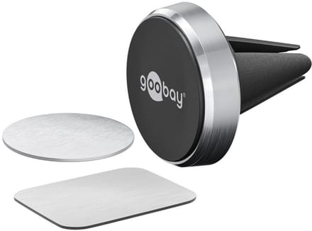 Goobay Magnetische telefoonhouder set voor in de auto, met 1x adapter voor de luchtroosters en 2x metalen platen, quick-snap technologie, plaatsen en verwijderen met één hand, ideaal voor navigatie
