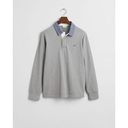 Gant Trui Uni Color Chambray Heavy Rugger Twill Collar Grijs Melange / male