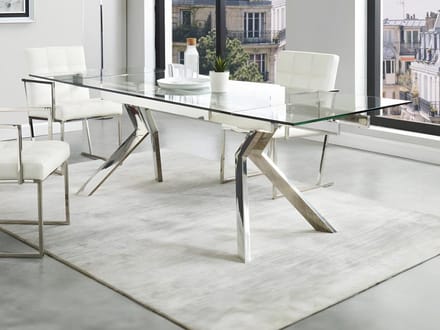Vente-unique Uitschuifbare eettafel VELIKA - Gehard glas en metaal - 6 à 8 personen