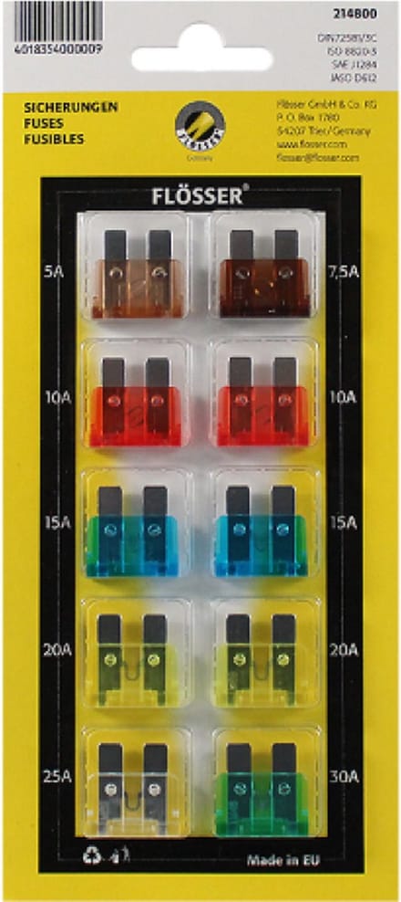 assortiment 10 std zekeringen 19x19x5mm platte pluggable flosser auto voor motor scooter