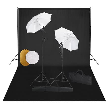vidaXL - Fotostudioset - met - lampen, - paraplu's, - achtergrond - en - reflector