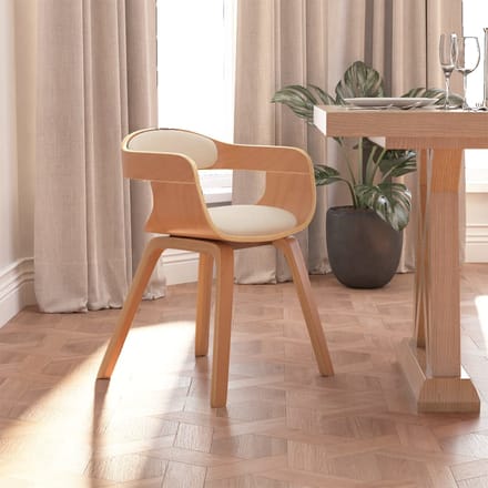 vidaXL - Eetkamerstoel - kunstleer - en - gebogen - hout - crèmekleurig