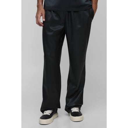 Tall Pleated PU Relaxed Fit Trousers | Black | Size Medium