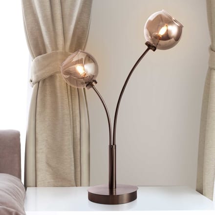 Moderne tafellamp met smoke glas, 2-lichts - Savannah