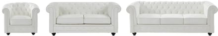 Vente-unique Fauteuil en twee- en driezitsbank in wit kunstleer – - CHESTERFIELD