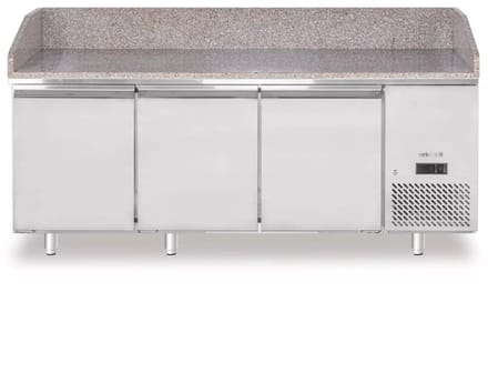 Arktic Pizzakoelwerkbank 3-deurs - rvs/graniet grijs - 201x80x87,5 cm - koelen - horeca