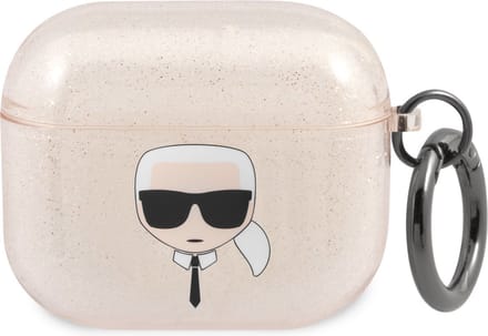 Karl Lagerfeld Karl's Head Silicone Glitter Case voor de Apple AirPods 3 (2021) - Goud