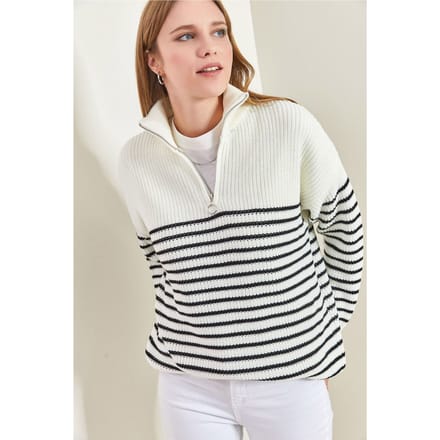 Gestreepte Ritskraag Relaxed Fit Trui