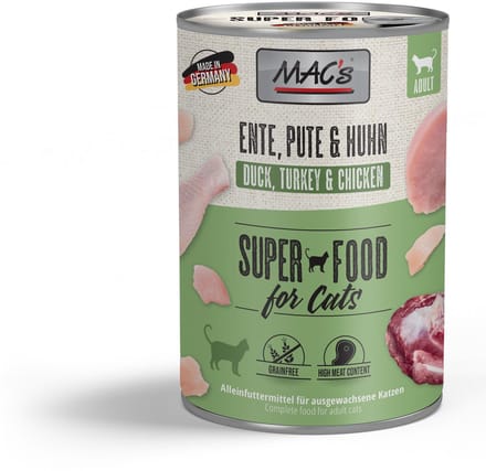 MAC's Kattenvoer Natvoer Blik - 99% Eend, Kalkoen en Kip - 6 x 400g
