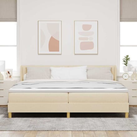 vidaXL - Boxspring - bed - met - hoofdeinde - Crème - 200 - x - 200 - cm - Stof