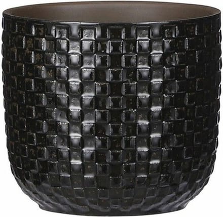 Mica Decorations - Plantenpot/bloempot - Keramiek zwart - D12/H11 cm