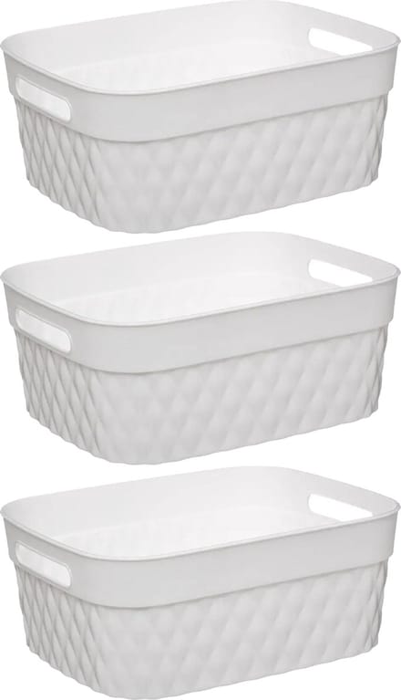 5Five Opbergmand/box van kunststof - 3x - wit - 21 x 27 x 11 cm - 5 liter