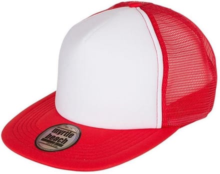 Myrtle Beach Volwassenen Unisex 5 Panel Flat Peak Cap (Wit/rood)