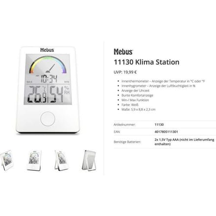 Mebus 11130 Thermo- en hygrometer Wit
