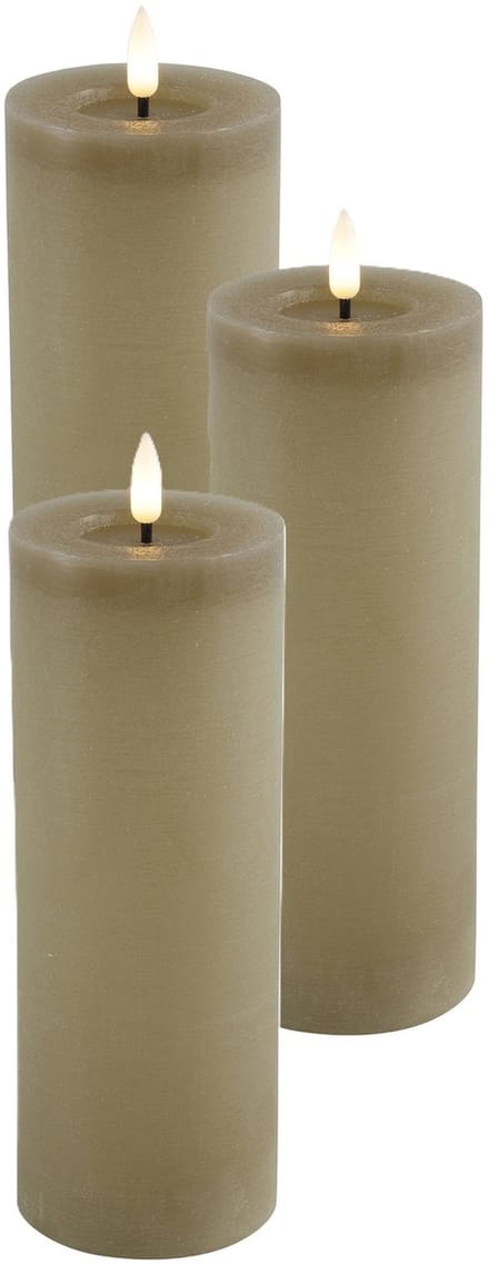 Countryfield Lyon LED kaars/stompkaars - 3x - beige - D7,5 x H20 cm - timer