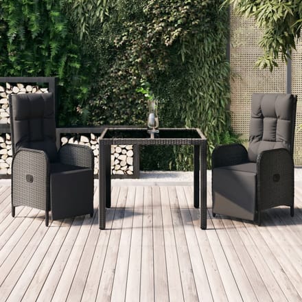 vidaXL - 3-delige - Tuinset - met - kussens - poly - rattan - zwart