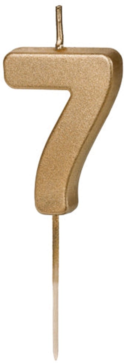 Gouden cijfer 7 verjaardagskaars 4,5 cm