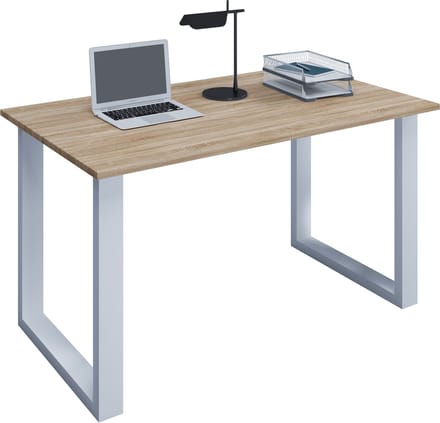 Houten bureau Computerbureau Werkbureau Kantoormeubilair Lona U Aluminium Zilver