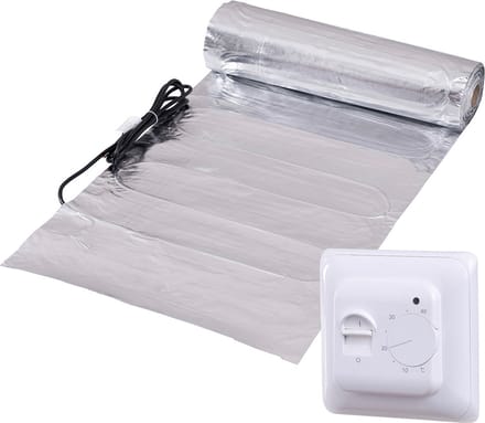 Complete elektrische vloerverwarming folie set, 150 watt incl analoge thermostaat., 6 m², Wit
