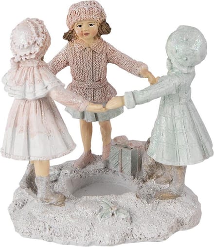 Clayre & Eef Beeld Kinderen 13x12x13 cm Wit Roze Polyresin Woonaccessoires