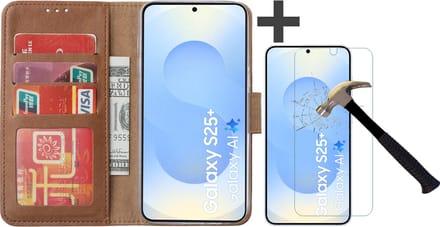 Hoesje met Screenprotector Geschikt voor Samsung Galaxy S25 Plus – Arara bookcase met pasjeshouder - Bruin