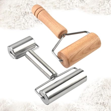 Houten Deegroller van Roestvrij Staal - Deegroller 2 Stuks - Kleine Pizza Roller - Gebak Deegroller met Dubbele Kop