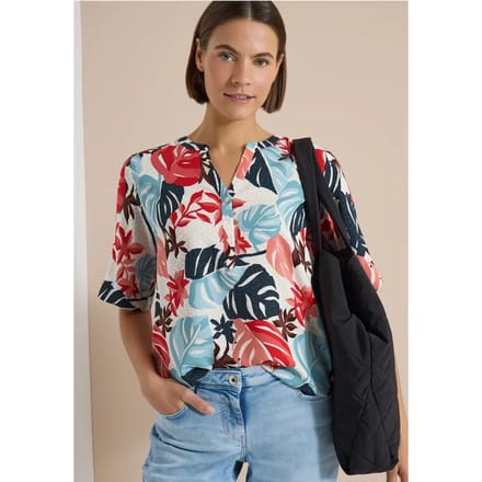 Blouse met korte mouwen en gespleten hals