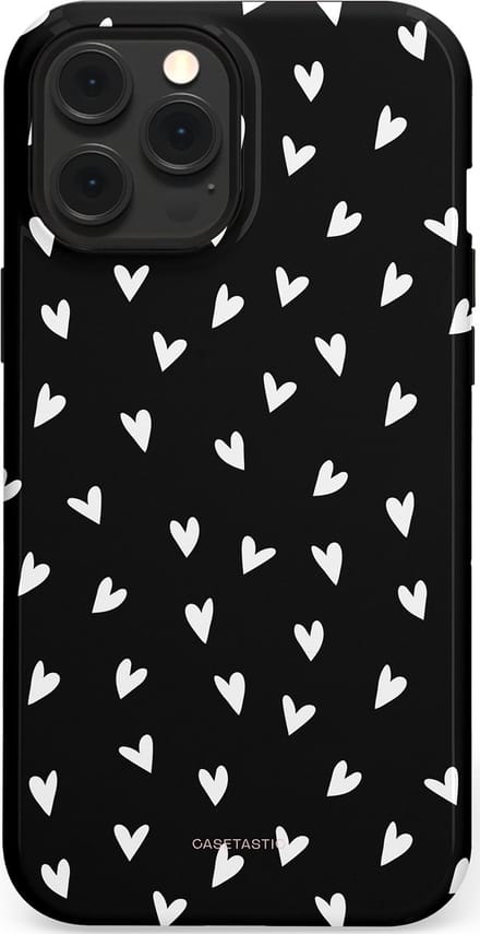 Casetastic hoesje geschikt voor Apple iPhone 12 Pro Max - MagSafe - Dubbellaagse bescherming - Stippen Hart - Fashion Case - Zwart Grijs