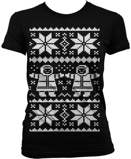 Dames Fun Tshirt -S- Retro X-Mas Knit Pattern Zwart