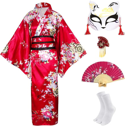 Traditionele Japanse Kimono voor Dames met Bloemprint en Obi Riem