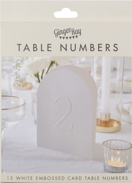 Ginger Ray - Ginger Ray - Witte embossed tafelnummer kaarten - 12 stuks
