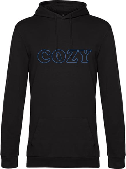 Hoodie - neon blauw tekst COZY - ruimzittend - small